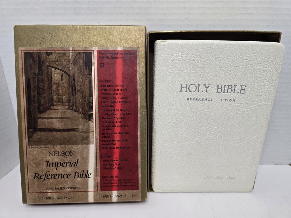 Nelson Imperial Reference Bible KJV White Genuine Leather Silver Edges Vtg 486W